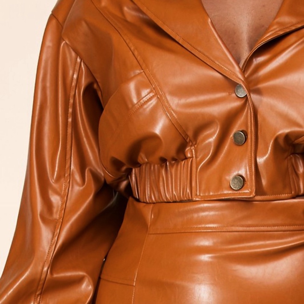 Faux Leather Cropped Plus Jacket